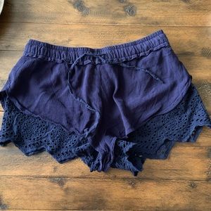 Navy Lace Detail Shorts